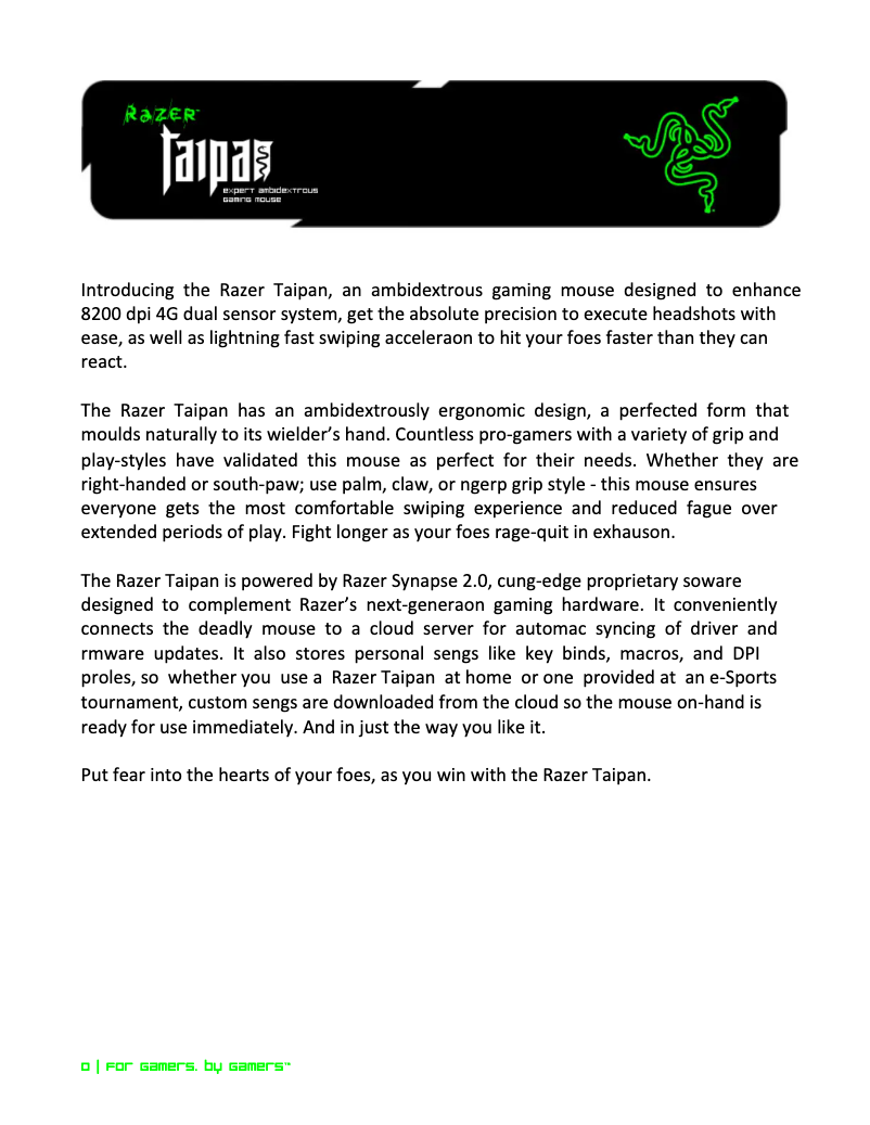Page 1 de la notice Manuel utilisateur Razer Taipan Expert