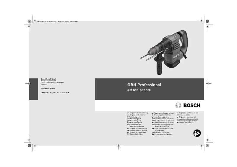 Page 1 de la notice Manuel utilisateur Bosch GBH Professional 3-28 DRE