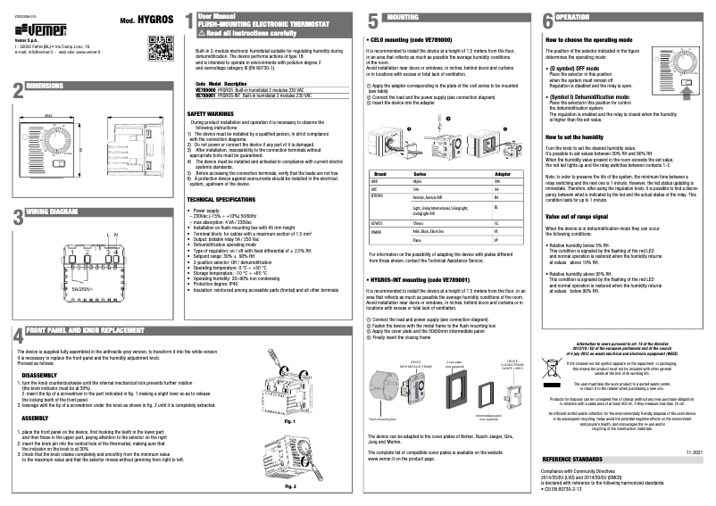 Page 1 de la notice Manuel utilisateur Vemer Hygros