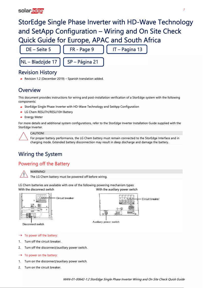 Page 1 of the manual Installation Guide SolarEdge SE6000H-RWS00BEO4