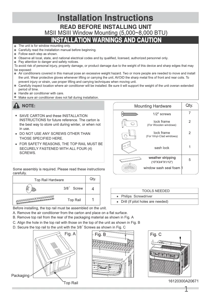 Page 1 de la notice Guide d'installation Frigidaire FHWW064WD1