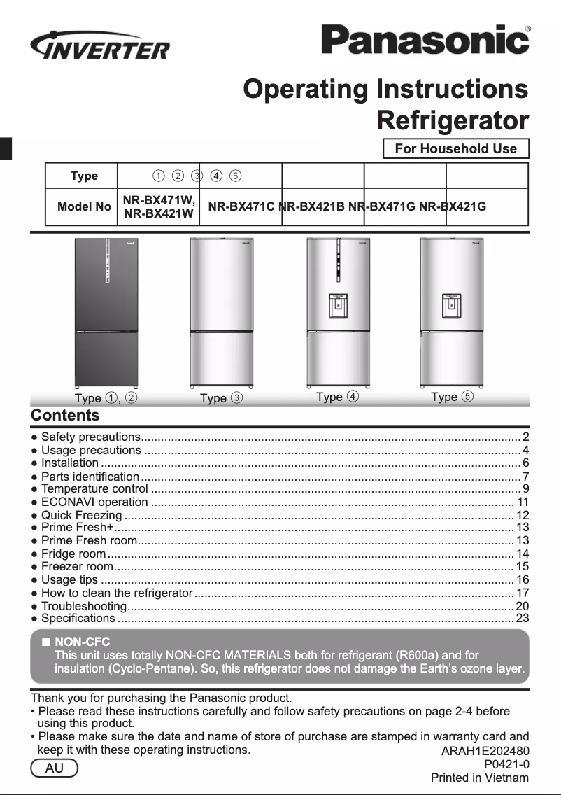 Página 1 del manual Manual de usuario Panasonic NR-BX421B