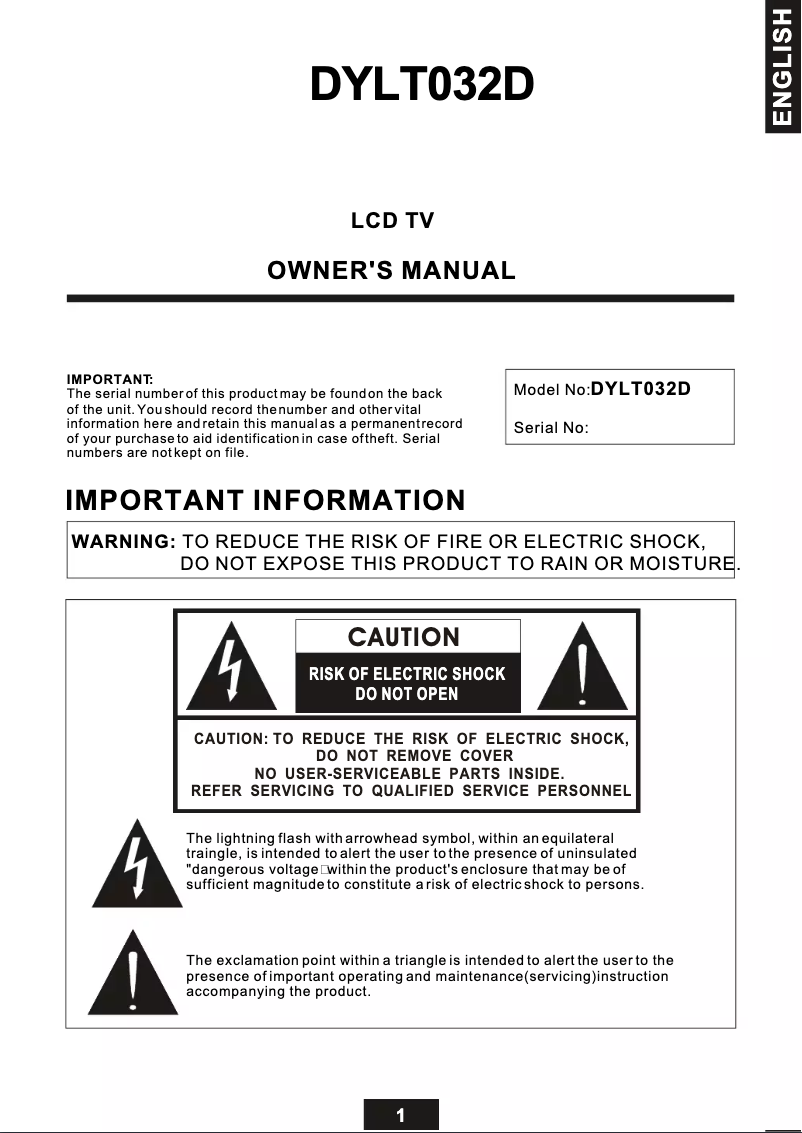 Page 1 de la notice Manuel utilisateur Soyo Onyx DYLTO32D