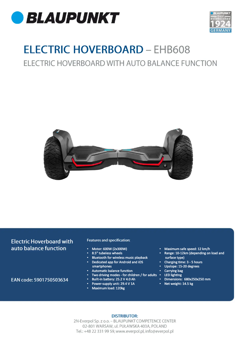 Page 1 de la notice Fiche technique Blaupunkt EHB608