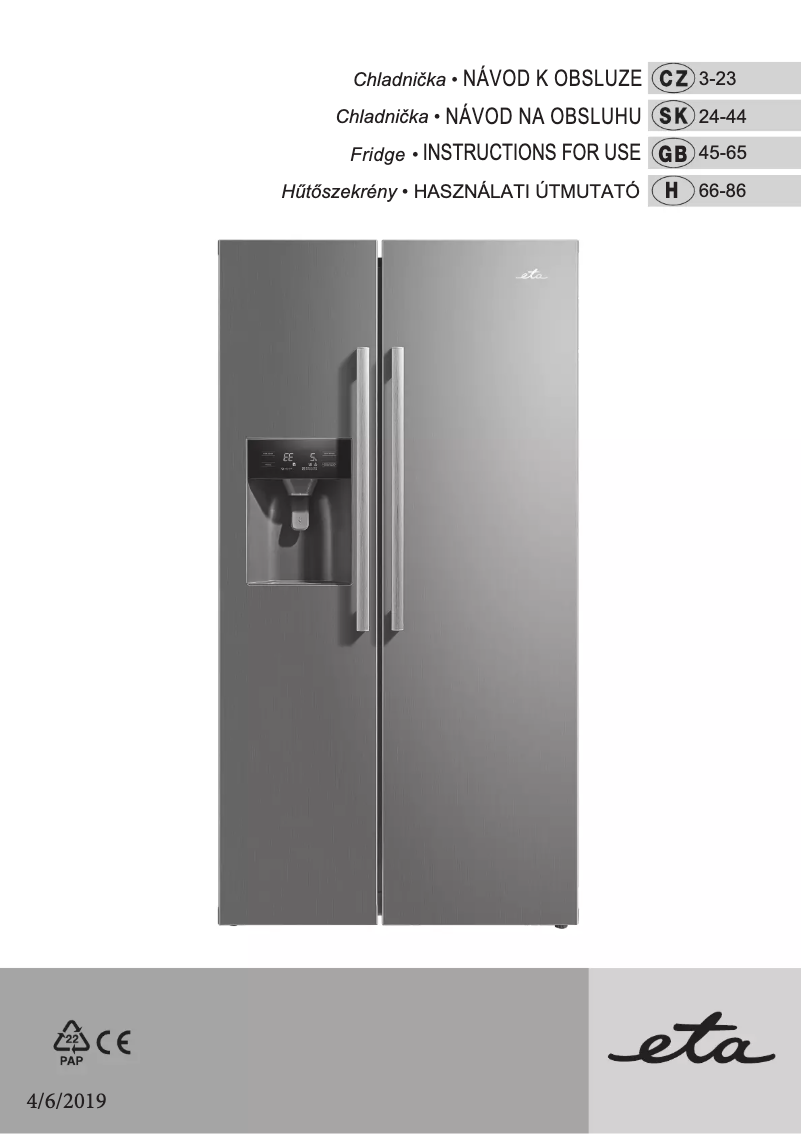 Page 1 de la notice Manuel utilisateur Eta 137190010