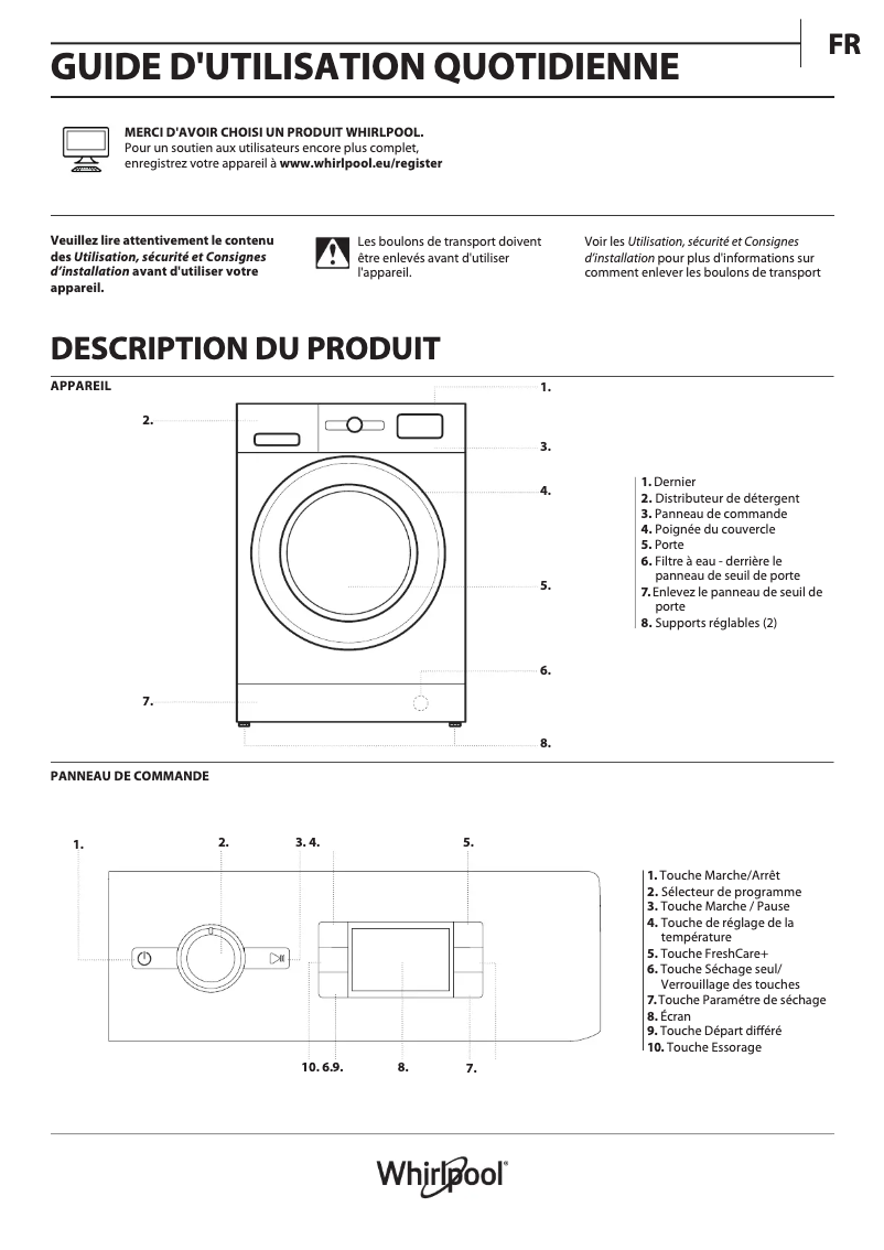 Página 1 del manual Manual de usuario Whirlpool FFWDB 864369 BV FR