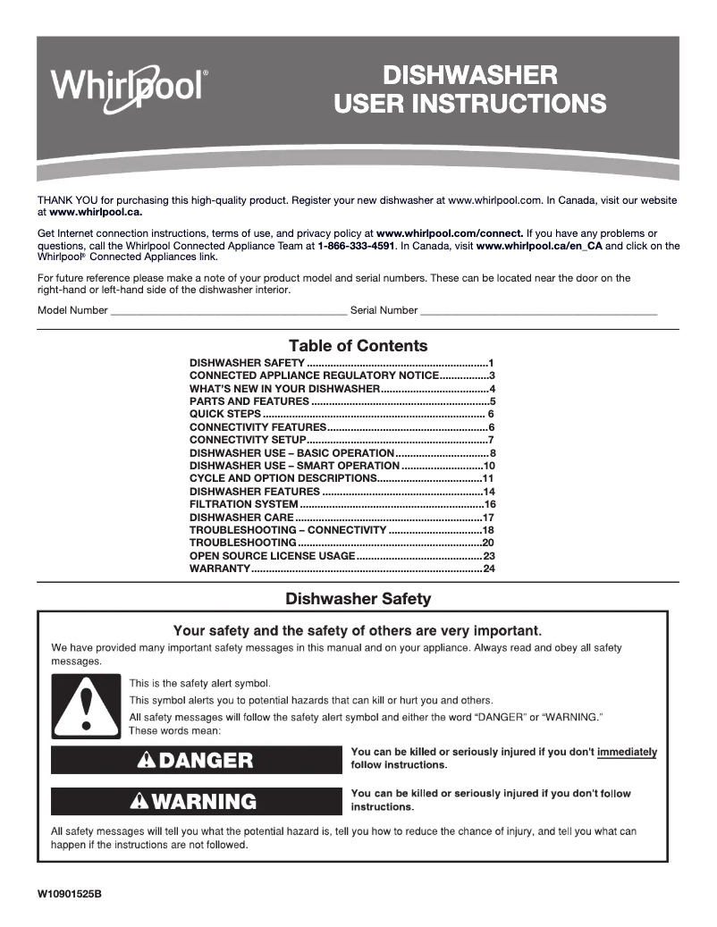 Page 1 de la notice Manuel utilisateur Whirlpool UDT518SAHP