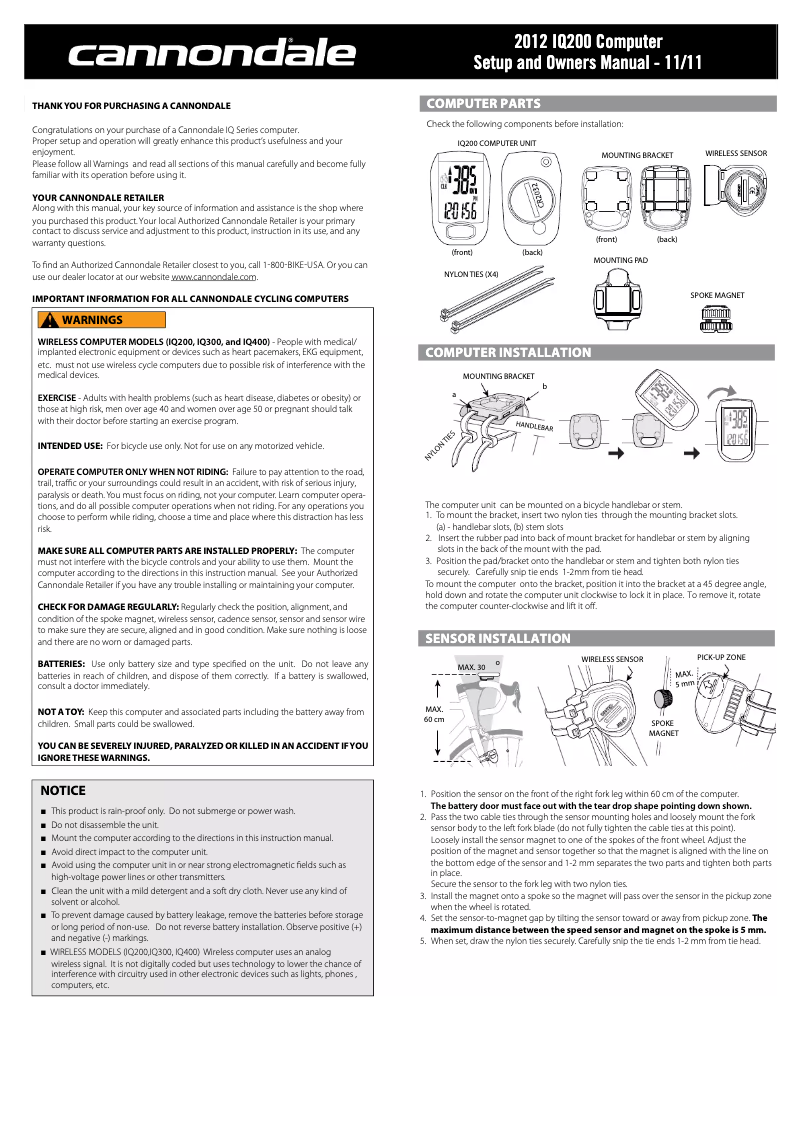Página 1 del manual Manual de usuario Cannondale IQ200