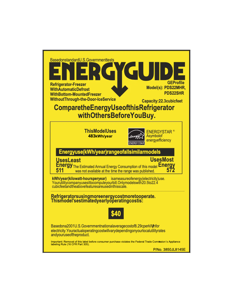Página 1 del manual Etiqueta energética GE Profile PDS22SHRRSS