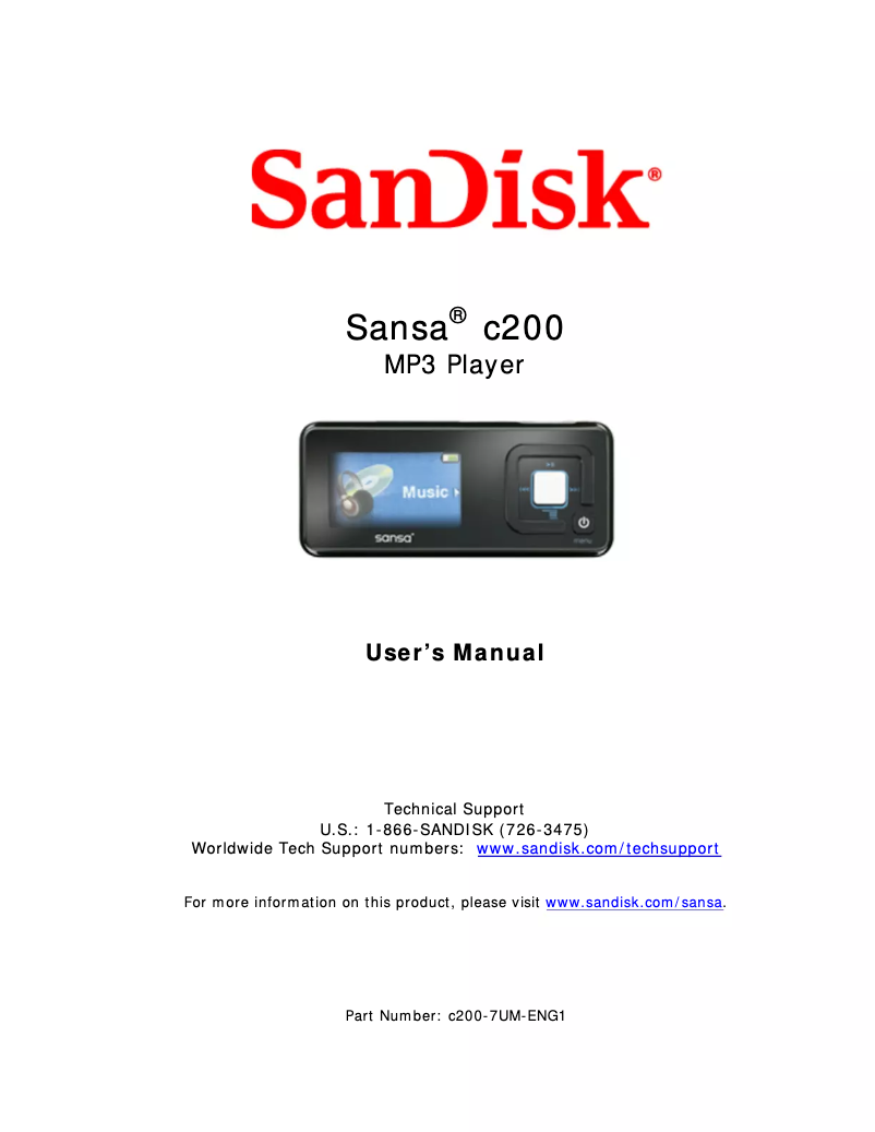 Page 1 de la notice Manuel utilisateur Sandisk Sansa c200
