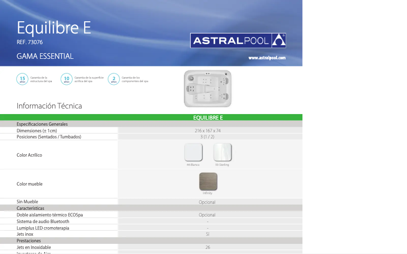 Page 1 de la notice Fiche technique AstralPool Equilibre E