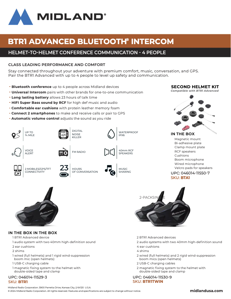 Page 1 de la notice Fiche technique Midland BTR1