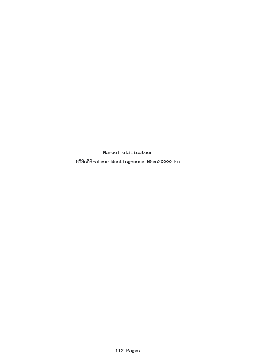 Page 1 de la notice Manuel utilisateur Westinghouse WGen20000TFc