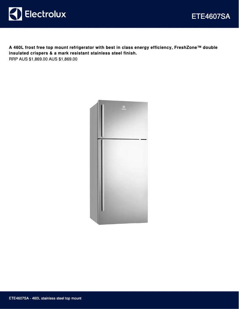 Página 1 del manual Ficha técnica Electrolux ETE4607SA