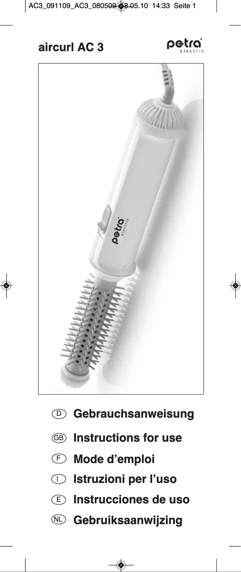 Page 1 of the manual User Manual Petra Electric AC 3