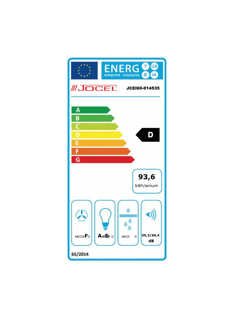 Page 1 de la notice Label énergétique Jocel JCEI60-014535