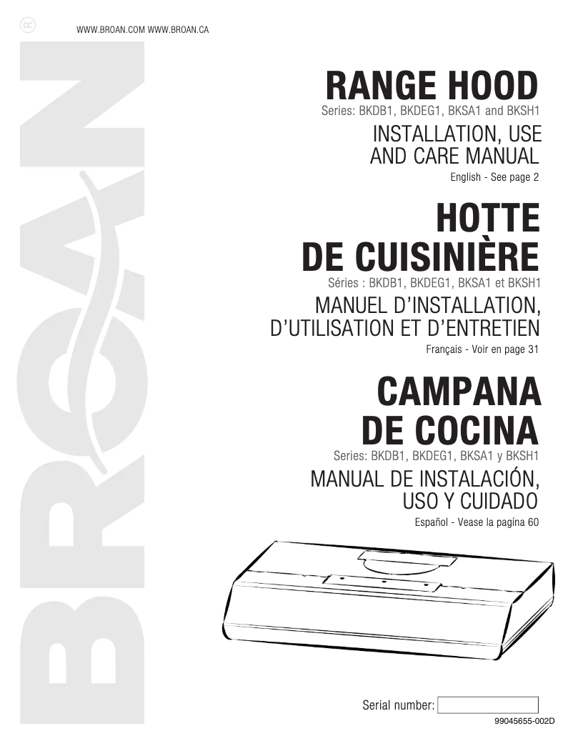 Página 1 del manual Manual de usuario Broan BKDB130SS