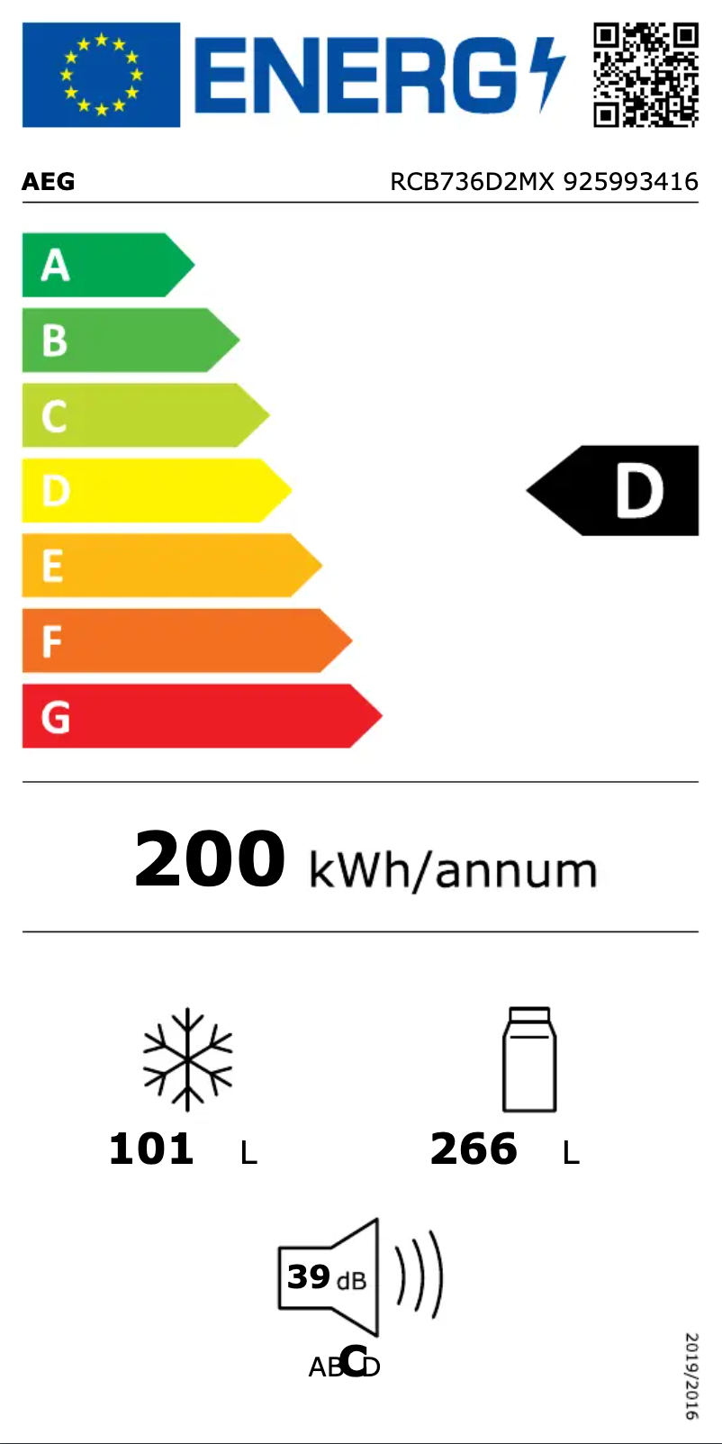 Page 1 de la notice Label énergétique AEG RCB736D2MX