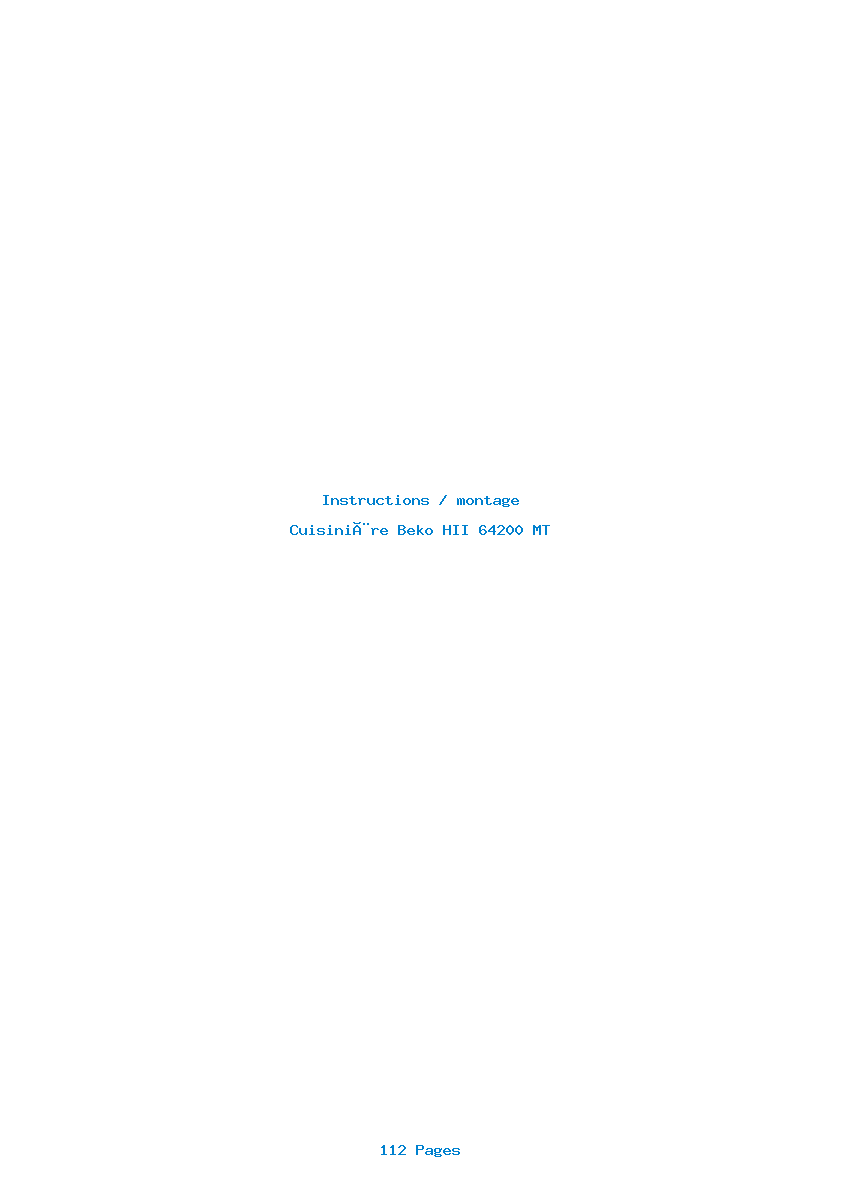 Page 1 de la notice Instructions / montage Beko HII 64200 MT