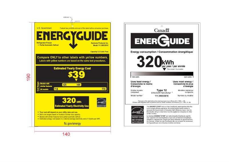 Page 1 de la notice Label énergétique Kenmore 99033