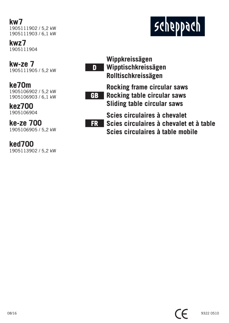 Page 1 de la notice Manuel utilisateur Scheppach KW7