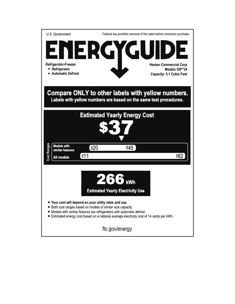 Page 1 de la notice Label énergétique Hestan GRGR24-PP