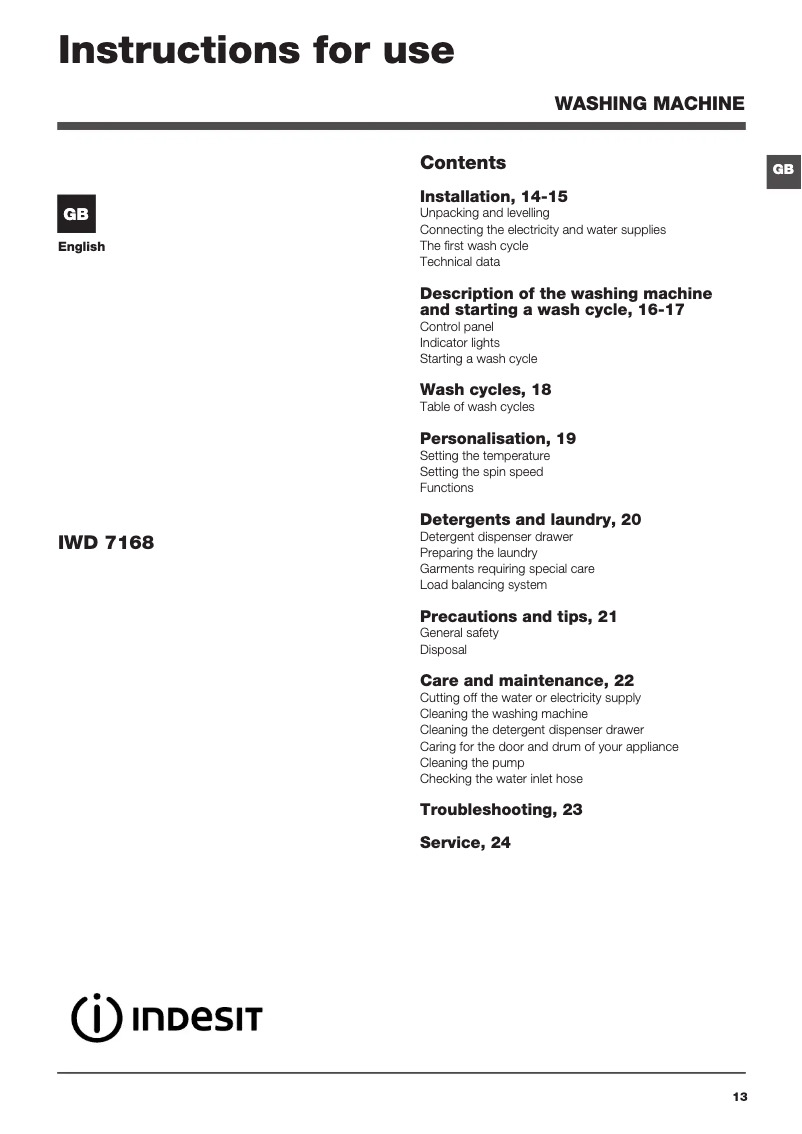 Página 1 del manual Manual de usuario Indesit IWD 7168 W