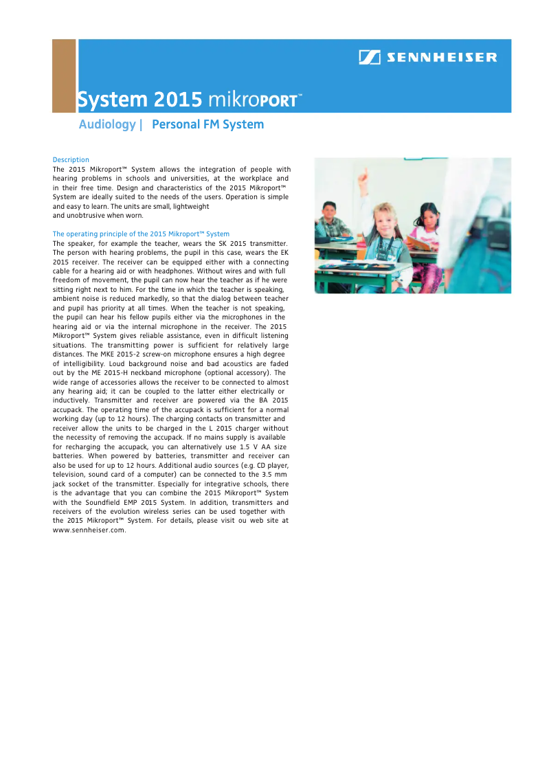 Page 1 de la notice Fiche technique Sennheiser SYSTEM 2015