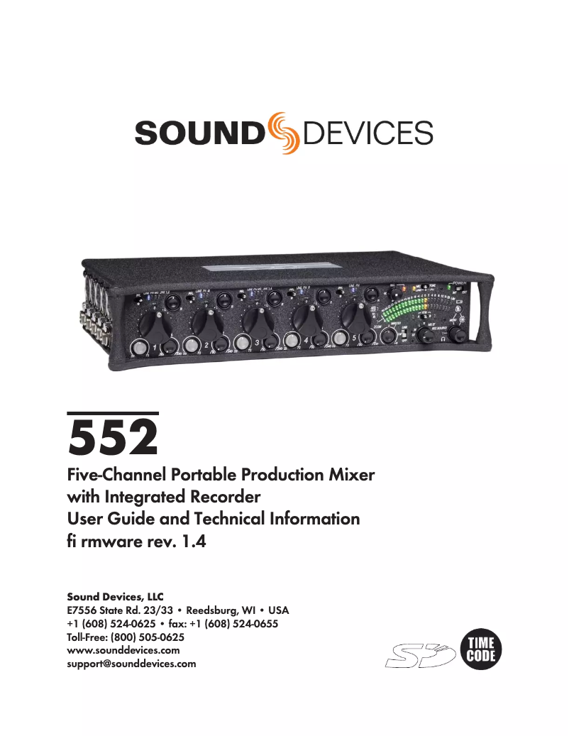Page 1 de la notice Manuel utilisateur Sound Devices 552