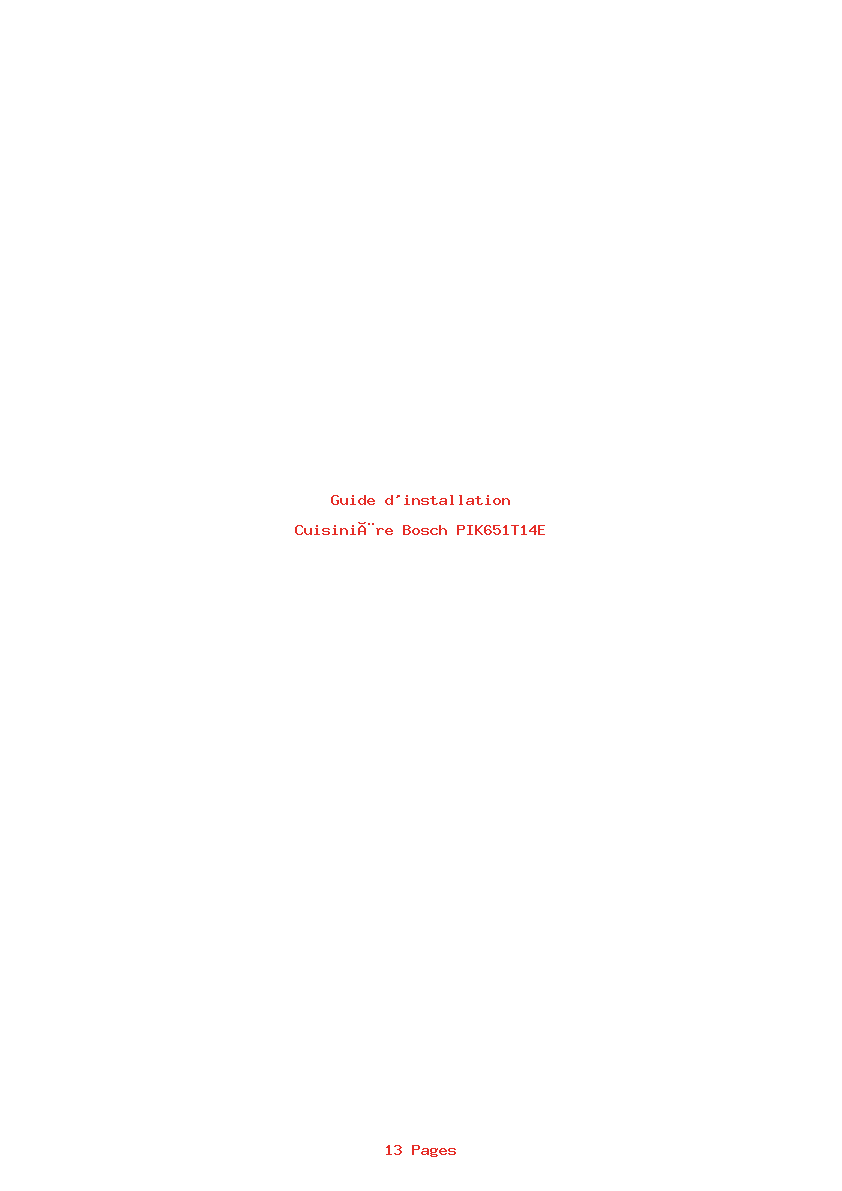 Page 1 de la notice Guide d'installation Bosch PIK651T14E