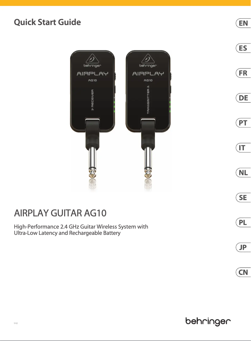 Página 1 del manual Guía de inicio rápido Behringer Airplay Guitar ULG10