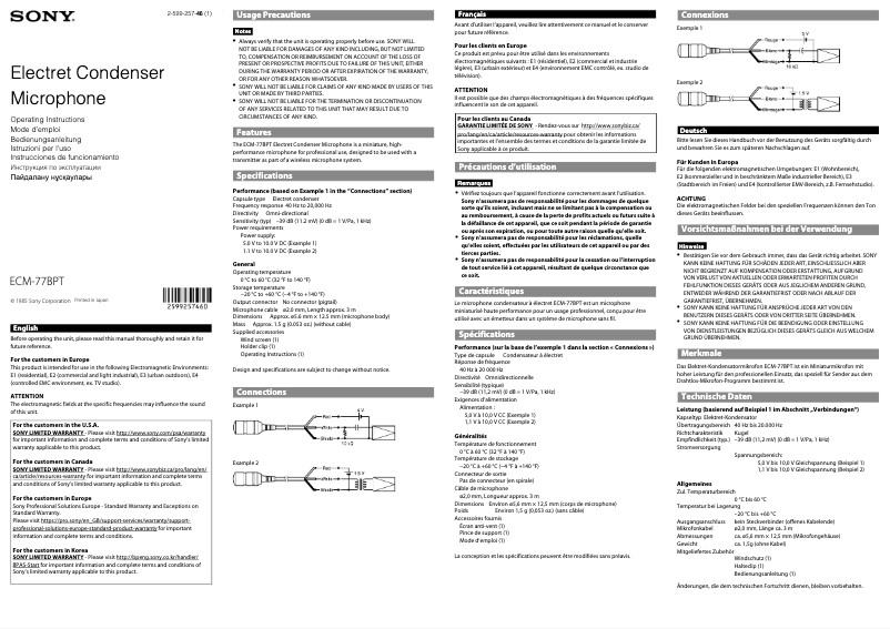 Page 1 de la notice Manuel utilisateur Sony ECM-77BPT