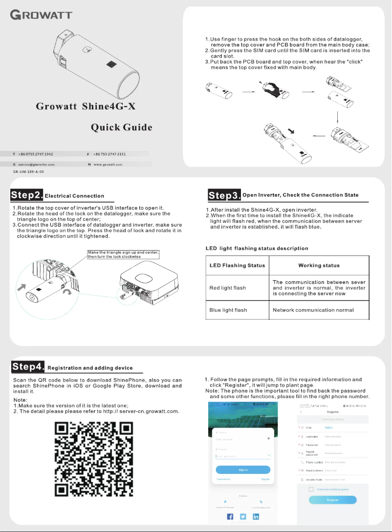 Page 1 de la notice Guide de démarrage rapide Growatt Shine WiFi