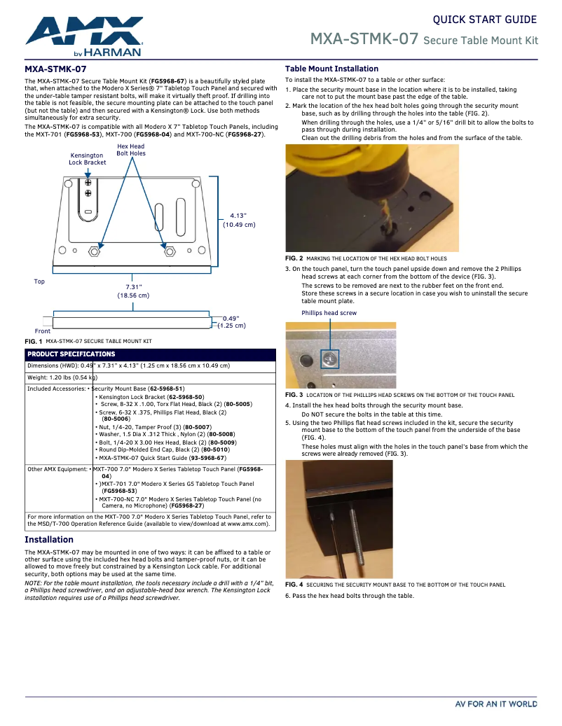 Page 1 de la notice Manuel utilisateur AMX MXA-STMK-07