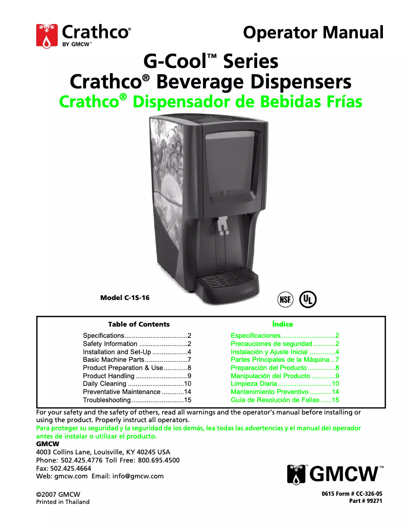 Page 1 de la notice Manuel utilisateur Crathco C-3D-16