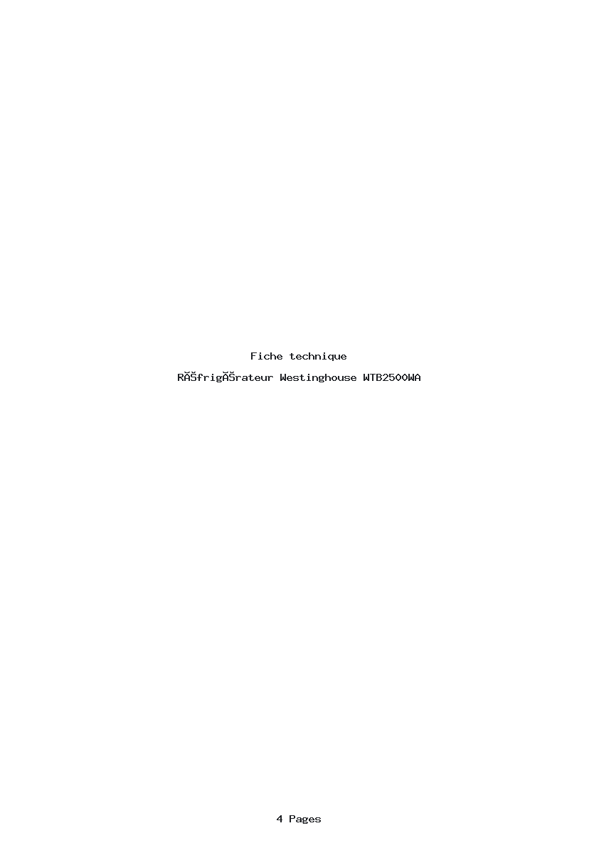 Page 1 de la notice Fiche technique Westinghouse WTB2500WA