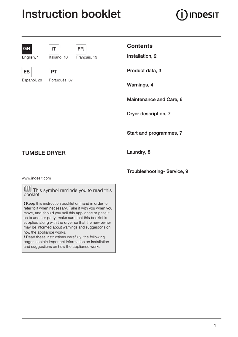Page n°1 - Manuel utilisateur Indesit NIS 41 V (EU)