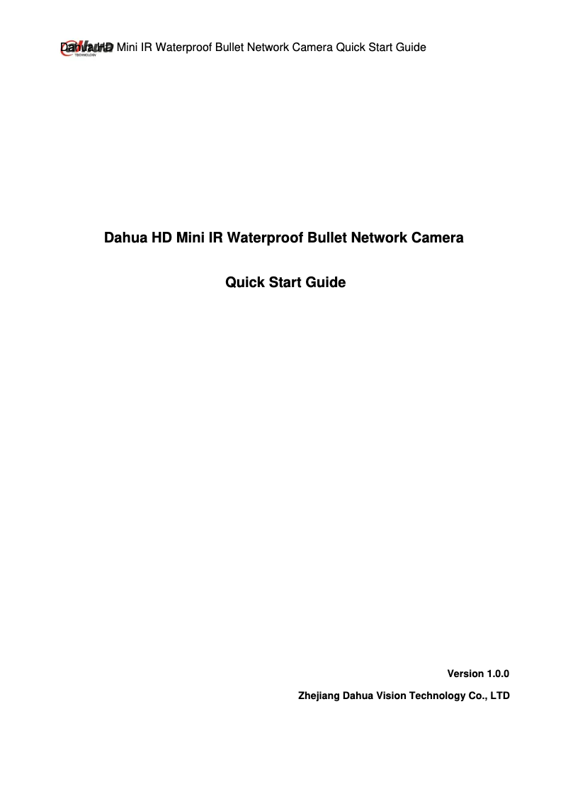 Page 1 de la notice Manuel utilisateur Dahua Technology Lite IPC-HFW1320S