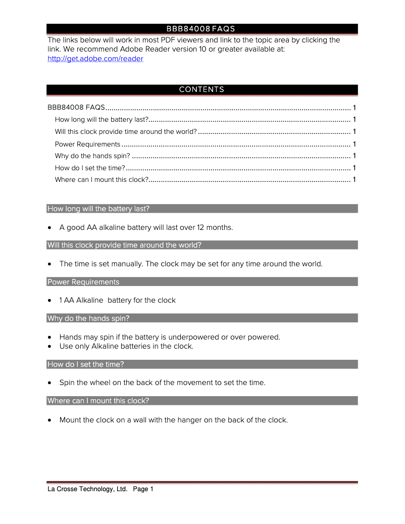 Page 1 de la notice FAQ La Crosse Technology BBB84008