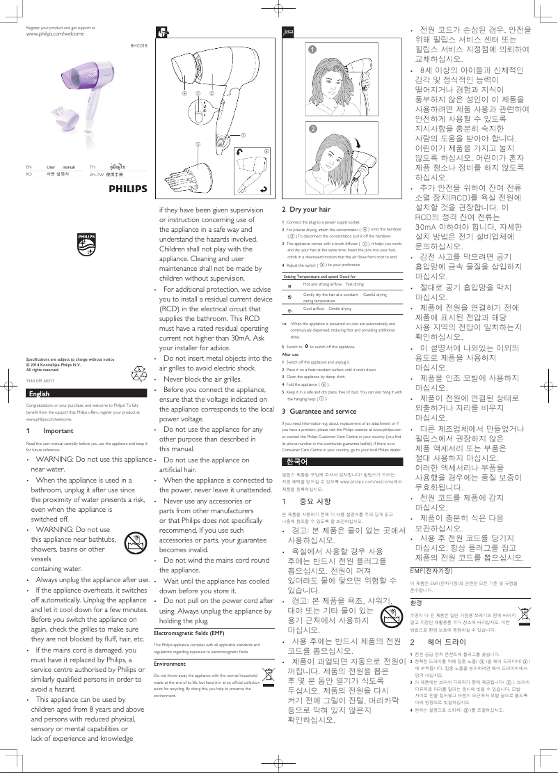 Página 1 del manual Manual de usuario Philips EssentialCare BHC017