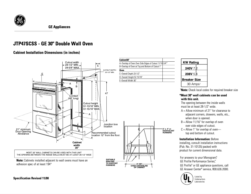 Página 1 del manual Ficha técnica GE Profile JTP47SCSS