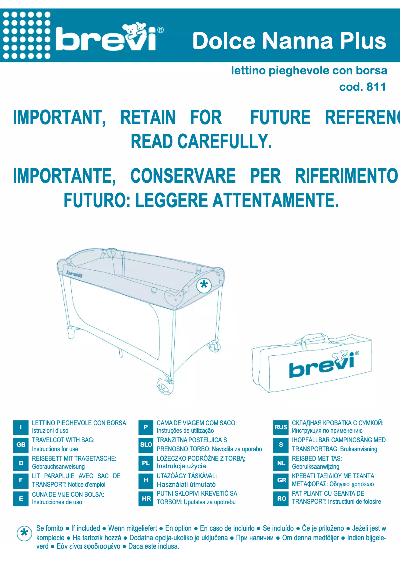 Page 1 de la notice Manuel utilisateur Brevi Dolce Nanna Plus