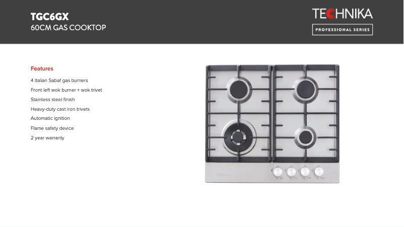 Page 1 of the manual Technical Sheet Technika TGC6GX