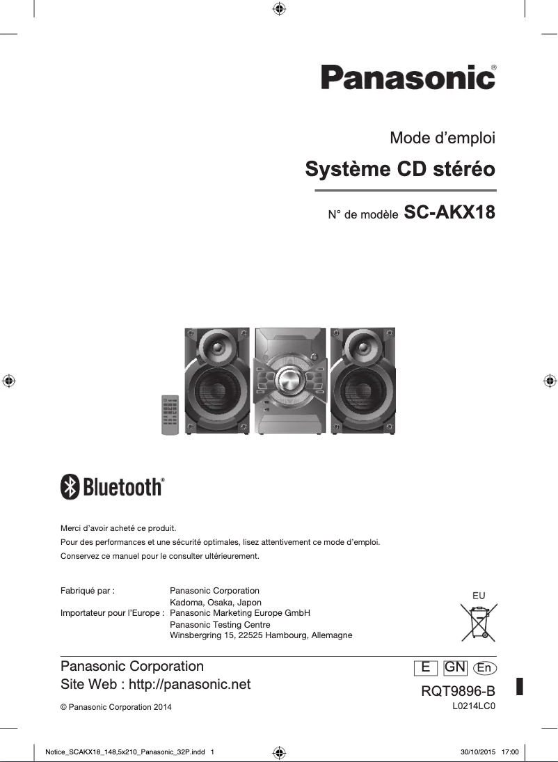 Page 1 de la notice Manuel utilisateur Panasonic SC-AKX18