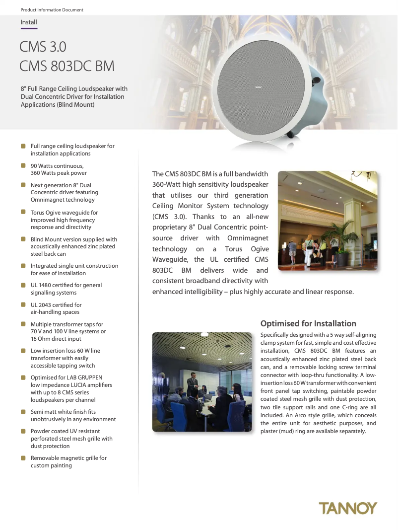 Page 1 de la notice Fiche technique Tannoy CMS 803DC BM