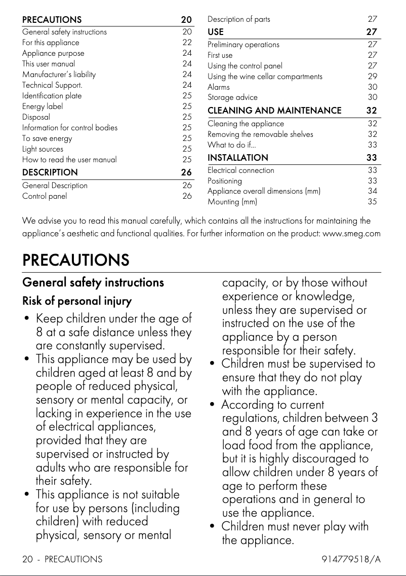 Page 1 de la notice Brochure Smeg CVI338LX3
