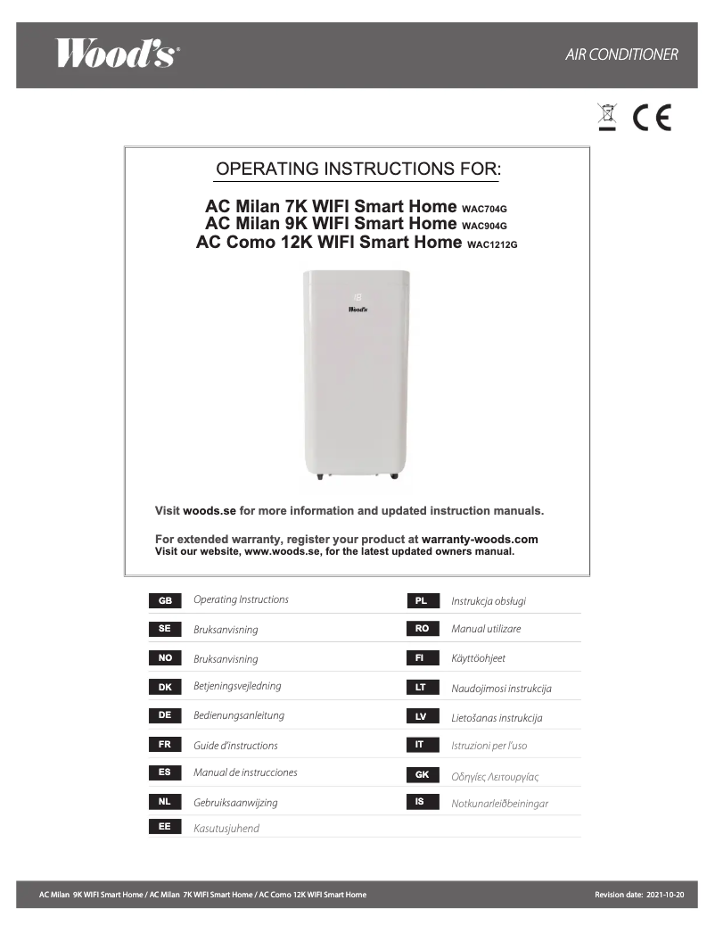 Page 1 de la notice Manuel utilisateur Wood's Como 12K WiFi