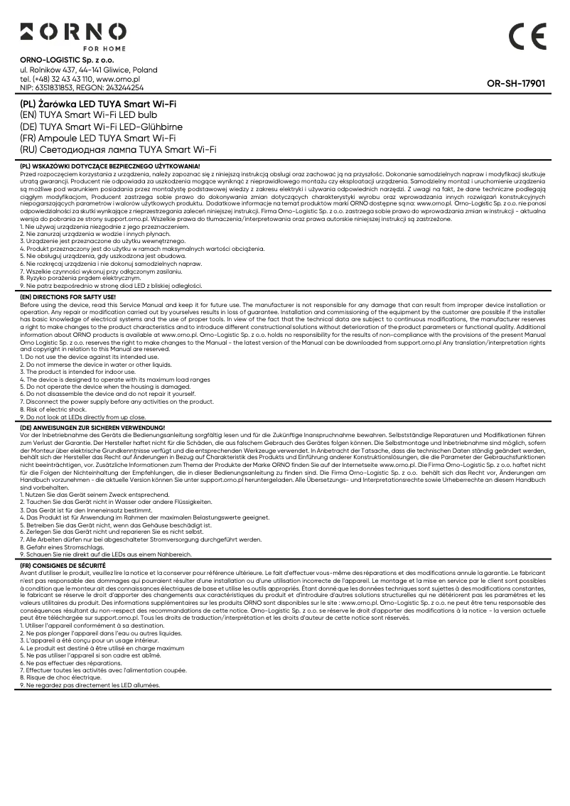 Page 1 de la notice Manuel utilisateur ORNO OR-SH-17901