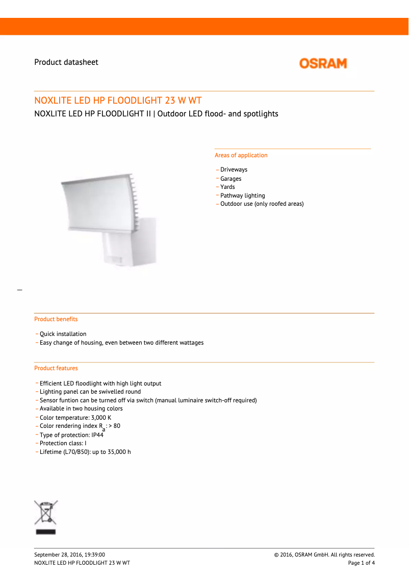 Page 1 de la notice Manuel utilisateur Osram Noxlite LED