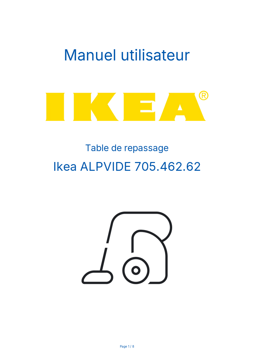 Page 1 de la notice Manuel utilisateur Ikea ALPVIDE 705.462.62